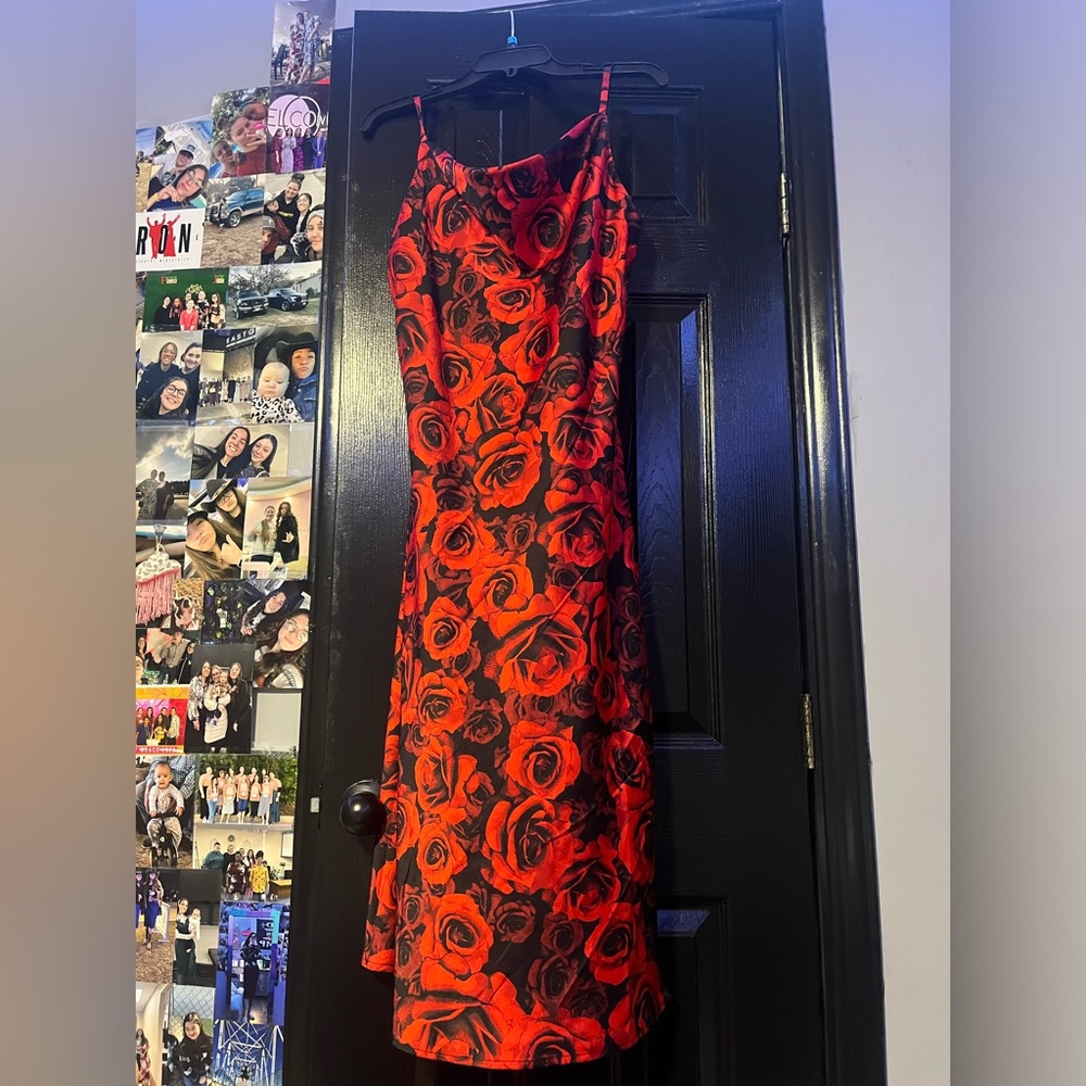 Black and red rose cami dress